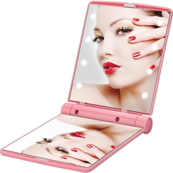 Small Portable Pocket and Travel LED Mirror Compact Cosmetic Folding Makeup LED Light Mirror with 8 LED Lights