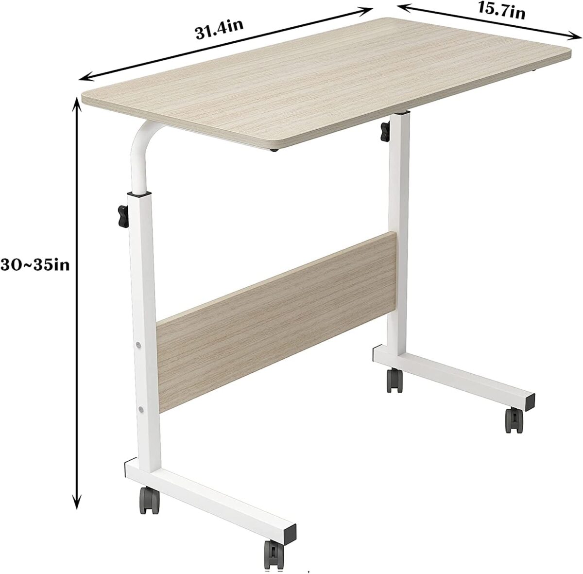 Multi Purpose Laptop Table Adjustable Portable Standing Wooden Laptop Study Multipurpose Bed Side and Sofa Side Table with Wheel