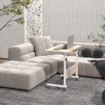Multi Purpose Laptop Table Adjustable Portable Standing Wooden Laptop Study Multipurpose Bed Side and Sofa Side Table with Wheel