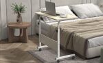 Multi Purpose Laptop Table Adjustable Portable Standing Wooden Laptop Study Multipurpose Bed Side and Sofa Side Table with Wheel