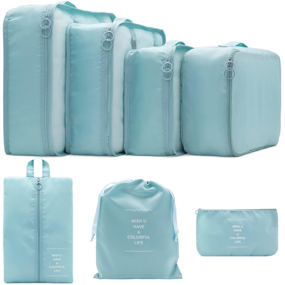7pcs Set Travel Organizer Packing Cubes Lightweight Travel Luggage Organizers with Laundry Bag or Toiletry Bag Laundry Organiser (Multicolor)