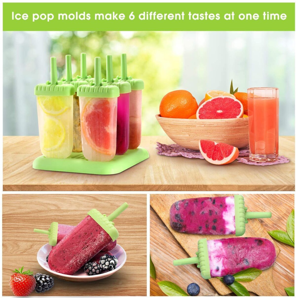 Plastic Reusable Ice Pop Makers BPA Free Reusable Ice Cream Homemade Popsicle Frozen Ice Cream Moulds Tray Kulfi Candy Ice Lolly Mold for Children & Adults (6 PCS)
