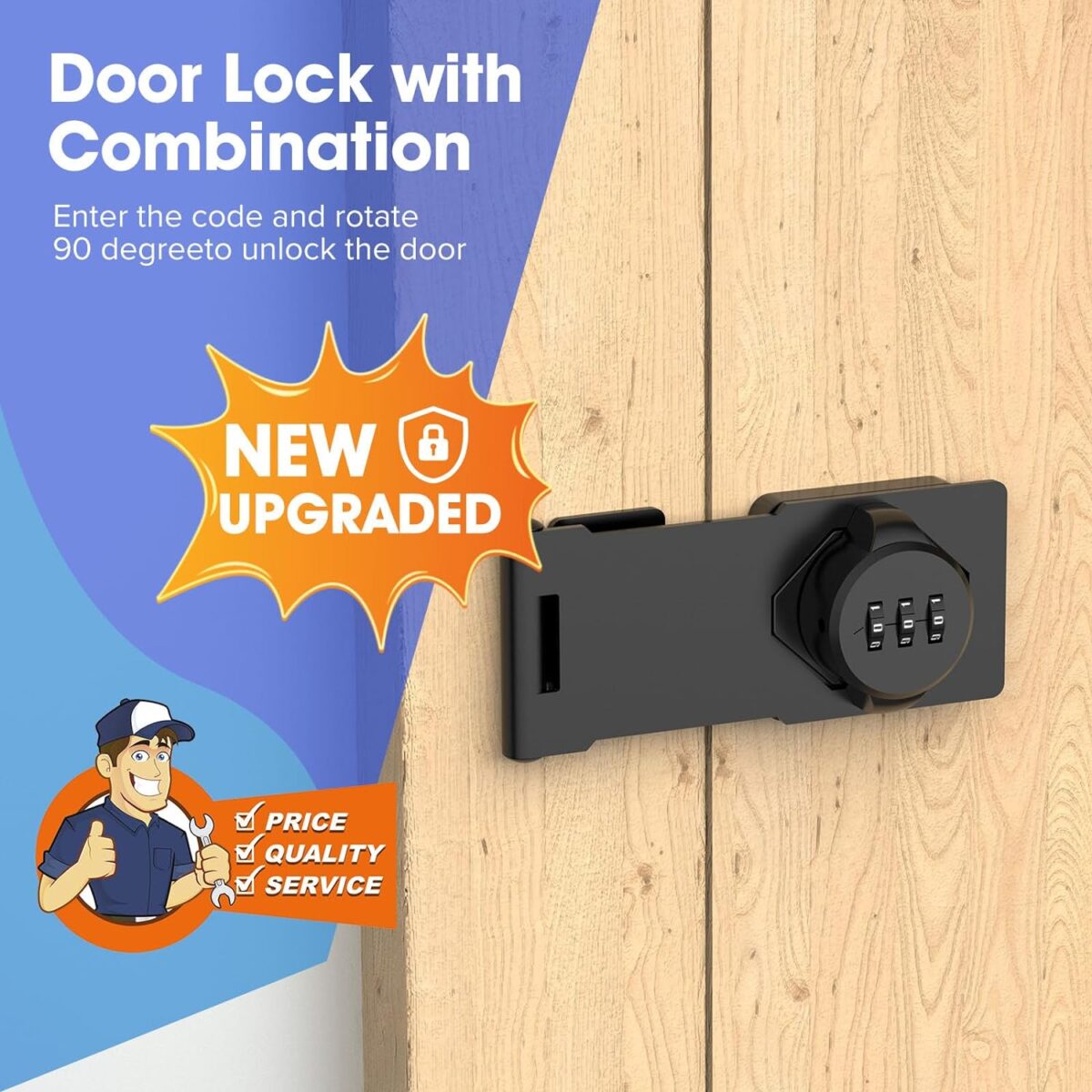 Password Rotary Hasp Locks, Door Security Slide Latch Lock for Small Doors, Cabinets, Barn Door, Bathroom, Outdoor, Garage, Garden (Black)