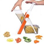 Stainless Steel Adjustable Slicer with Spring Slicer Safety Holder Ideal Mandoline for Multipurpose Vegetable Cutter Grater Ideal for Potato, Onion, Carrots