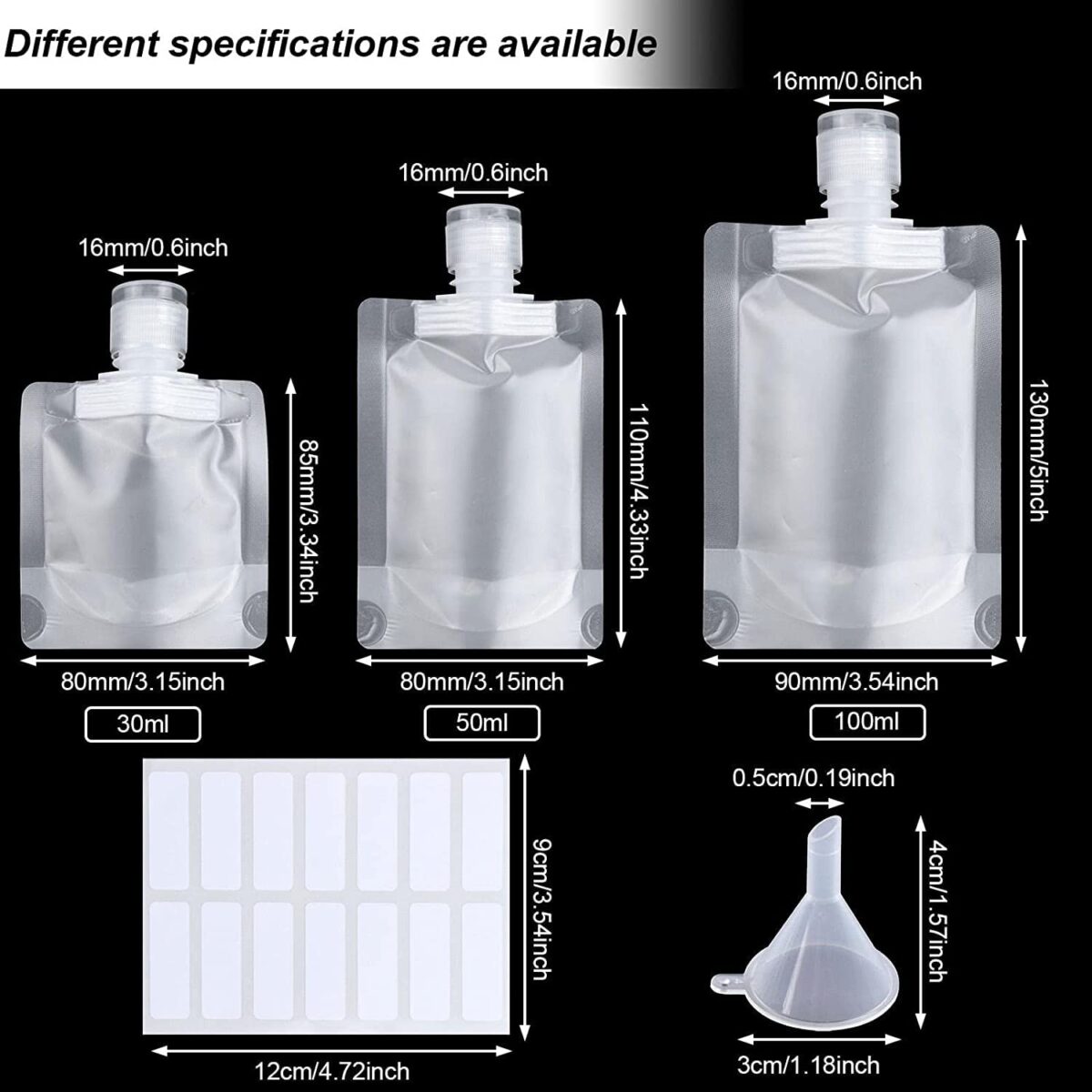 3Pcs Travel Size Plastic Refillable Pouches Empty Squeeze Bag Reusable Toiletry Pouch Containers Stand Up Pouch with Spout for Liquid Cosmetic/Lotion/Shampoo/Face Wash
