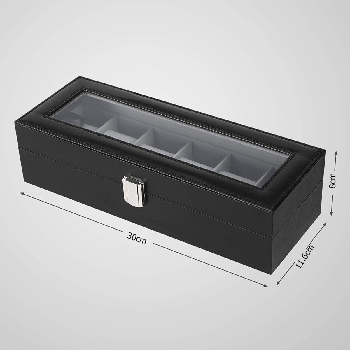 Watch Box Organizer, 6 Slot Watches Storage Box Holder Organizer with Transparent Window, PU Leather Lockable Watch Case with Removable Watch Pillow, Watch Case Organiser for Men and Women