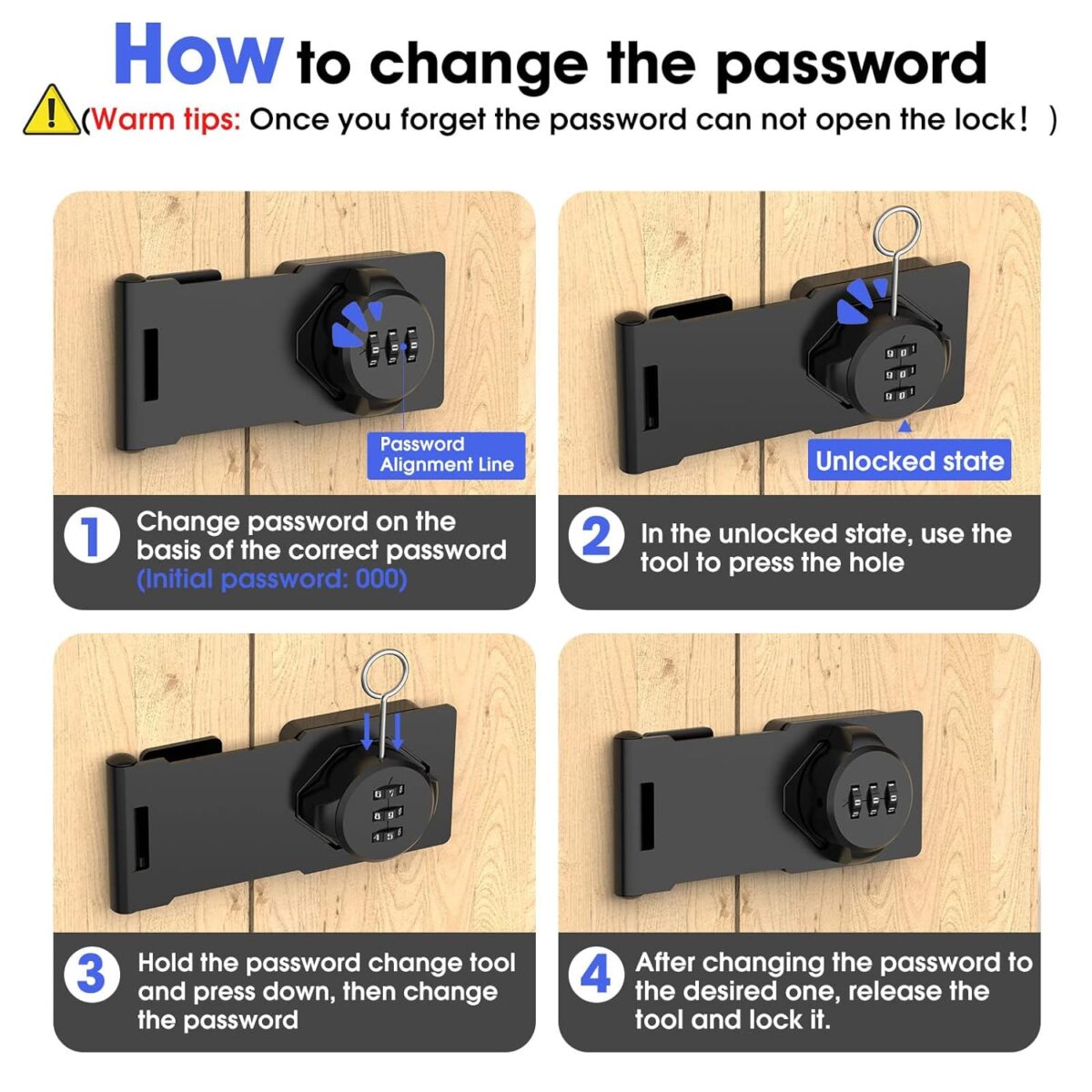 Password Rotary Hasp Locks, Door Security Slide Latch Lock for Small Doors, Cabinets, Barn Door, Bathroom, Outdoor, Garage, Garden (Black)