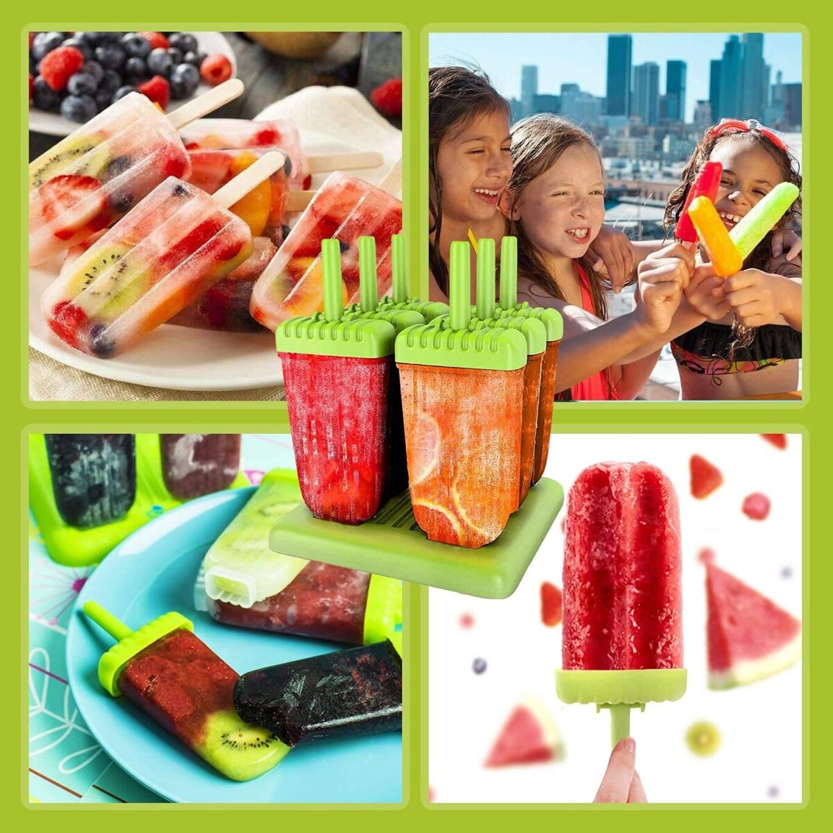 Plastic Reusable Ice Pop Makers BPA Free Reusable Ice Cream Homemade Popsicle Frozen Ice Cream Moulds Tray Kulfi Candy Ice Lolly Mold for Children & Adults (6 PCS)