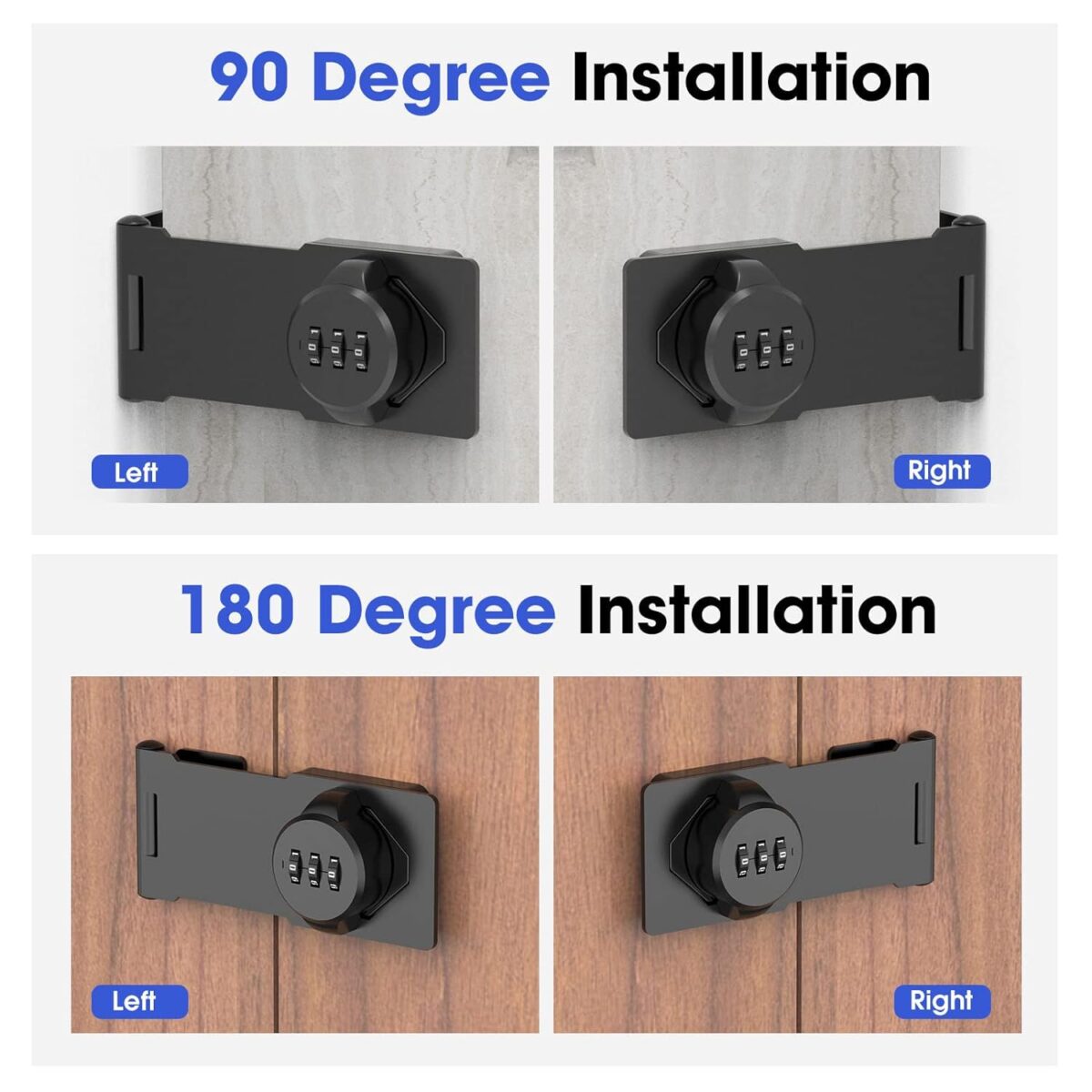 Password Rotary Hasp Locks, Door Security Slide Latch Lock for Small Doors, Cabinets, Barn Door, Bathroom, Outdoor, Garage, Garden (Black)