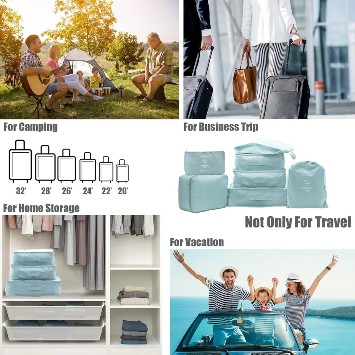 7pcs Set Travel Organizer Packing Cubes Lightweight Travel Luggage Organizers with Laundry Bag or Toiletry Bag Laundry Organiser (Multicolor)