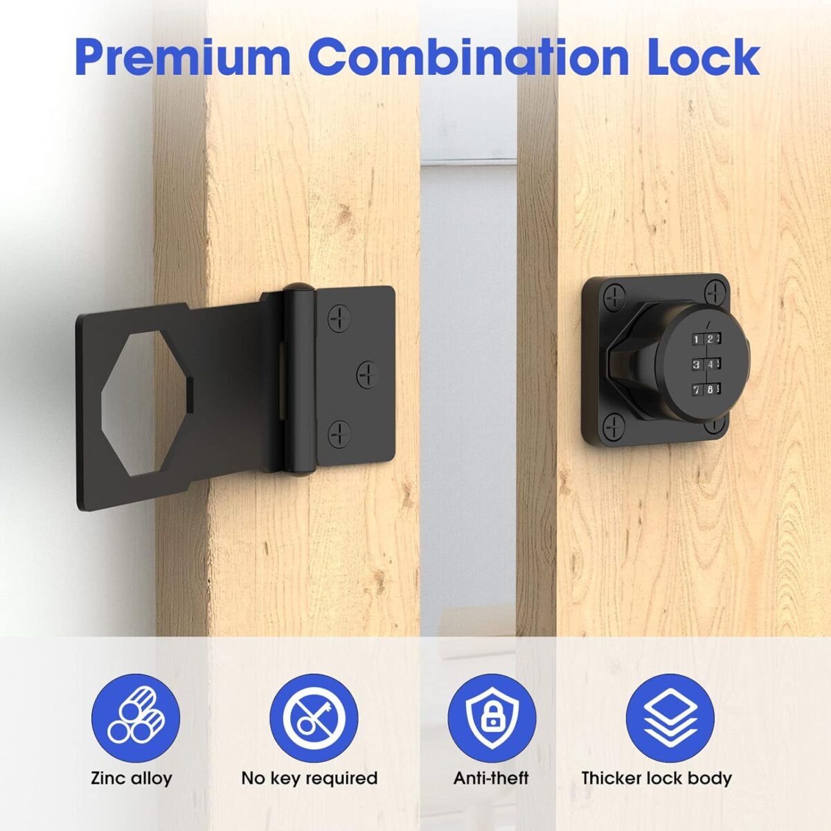 Password Rotary Hasp Locks, Door Security Slide Latch Lock for Small Doors, Cabinets, Barn Door, Bathroom, Outdoor, Garage, Garden (Black)