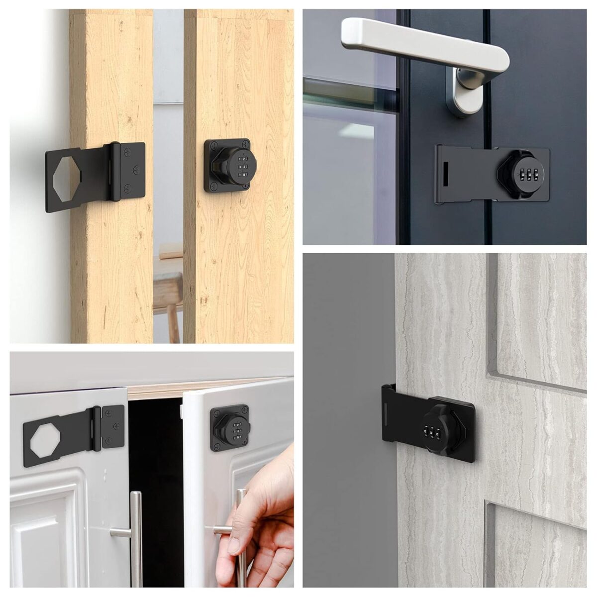 Password Rotary Hasp Locks, Door Security Slide Latch Lock for Small Doors, Cabinets, Barn Door, Bathroom, Outdoor, Garage, Garden (Black)