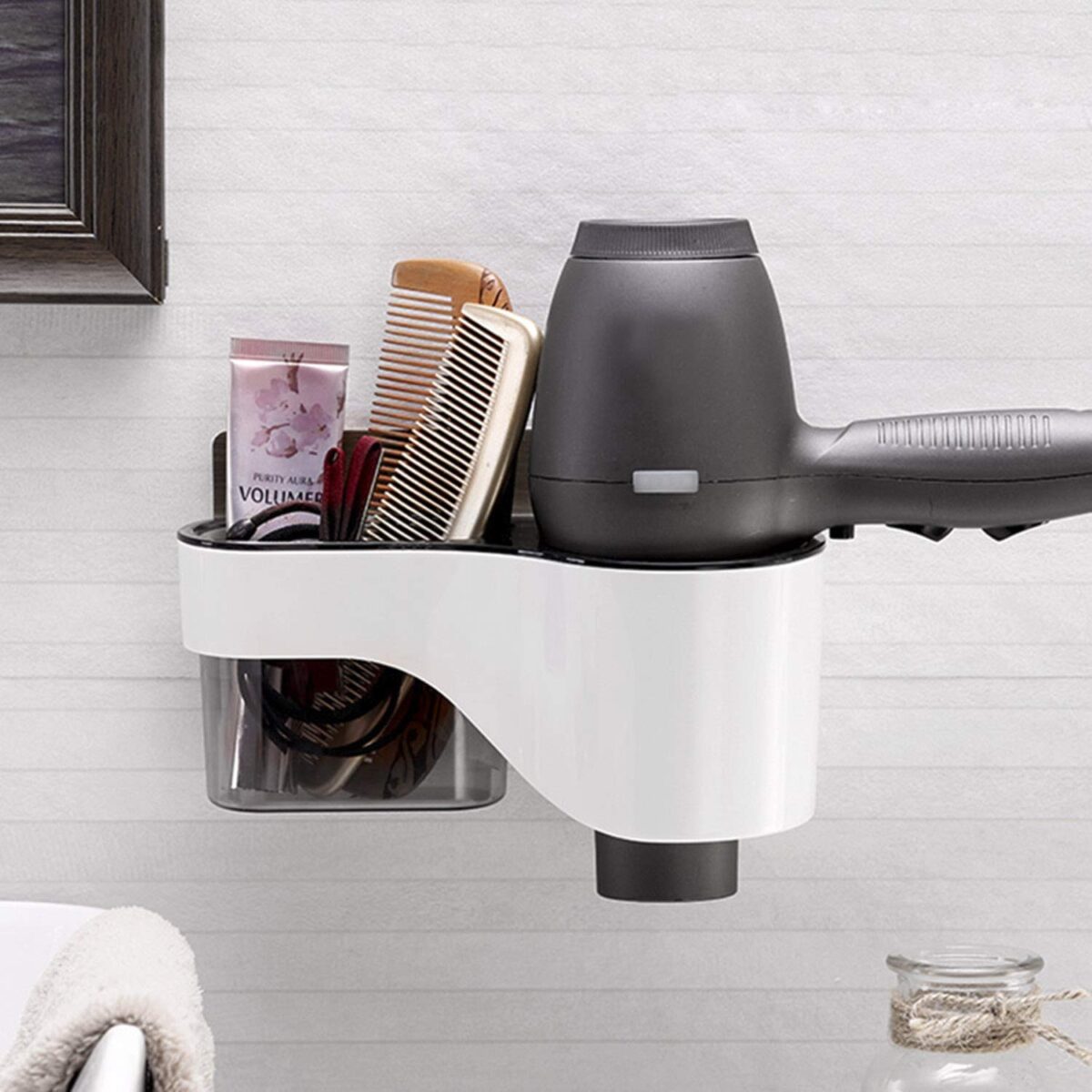 Hair Dryer Stand and Hair Accessories Organizer with Magic Sticker, Bathroom Hanging Rack Storage Multi-Function Toilet Storage Rack, Hairdryer Holder, with Standard Size