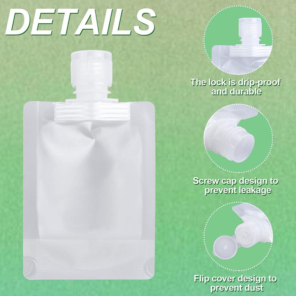 3Pcs Travel Size Plastic Refillable Pouches Empty Squeeze Bag Reusable Toiletry Pouch Containers Stand Up Pouch with Spout for Liquid Cosmetic/Lotion/Shampoo/Face Wash