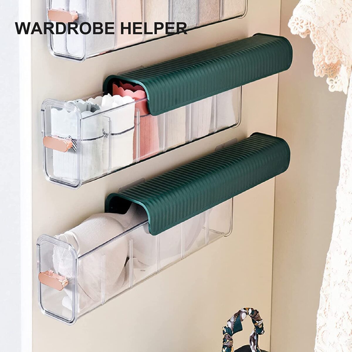 Plastic Quirk Drawer 6 Grid Organizer|Fancy Drawer 6 Cell Drawer Underwear Box|Wall Mounted Transparent Storage Box|Organizer For Wardrob Socks Organizer,Data Cable,Spices Organization