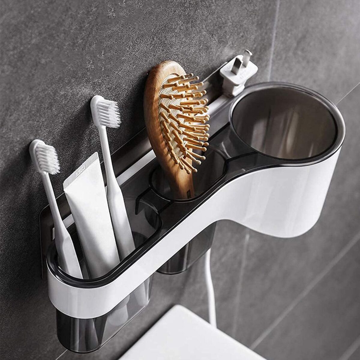 Hair Dryer Stand and Hair Accessories Organizer with Magic Sticker, Bathroom Hanging Rack Storage Multi-Function Toilet Storage Rack, Hairdryer Holder, with Standard Size