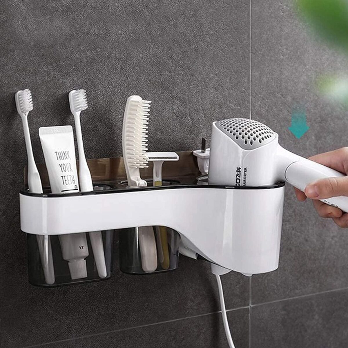 Hair Dryer Stand and Hair Accessories Organizer with Magic Sticker, Bathroom Hanging Rack Storage Multi-Function Toilet Storage Rack, Hairdryer Holder, with Standard Size
