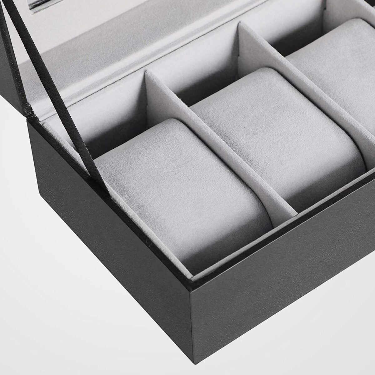 Watch Box Organizer, 6 Slot Watches Storage Box Holder Organizer with Transparent Window, PU Leather Lockable Watch Case with Removable Watch Pillow, Watch Case Organiser for Men and Women