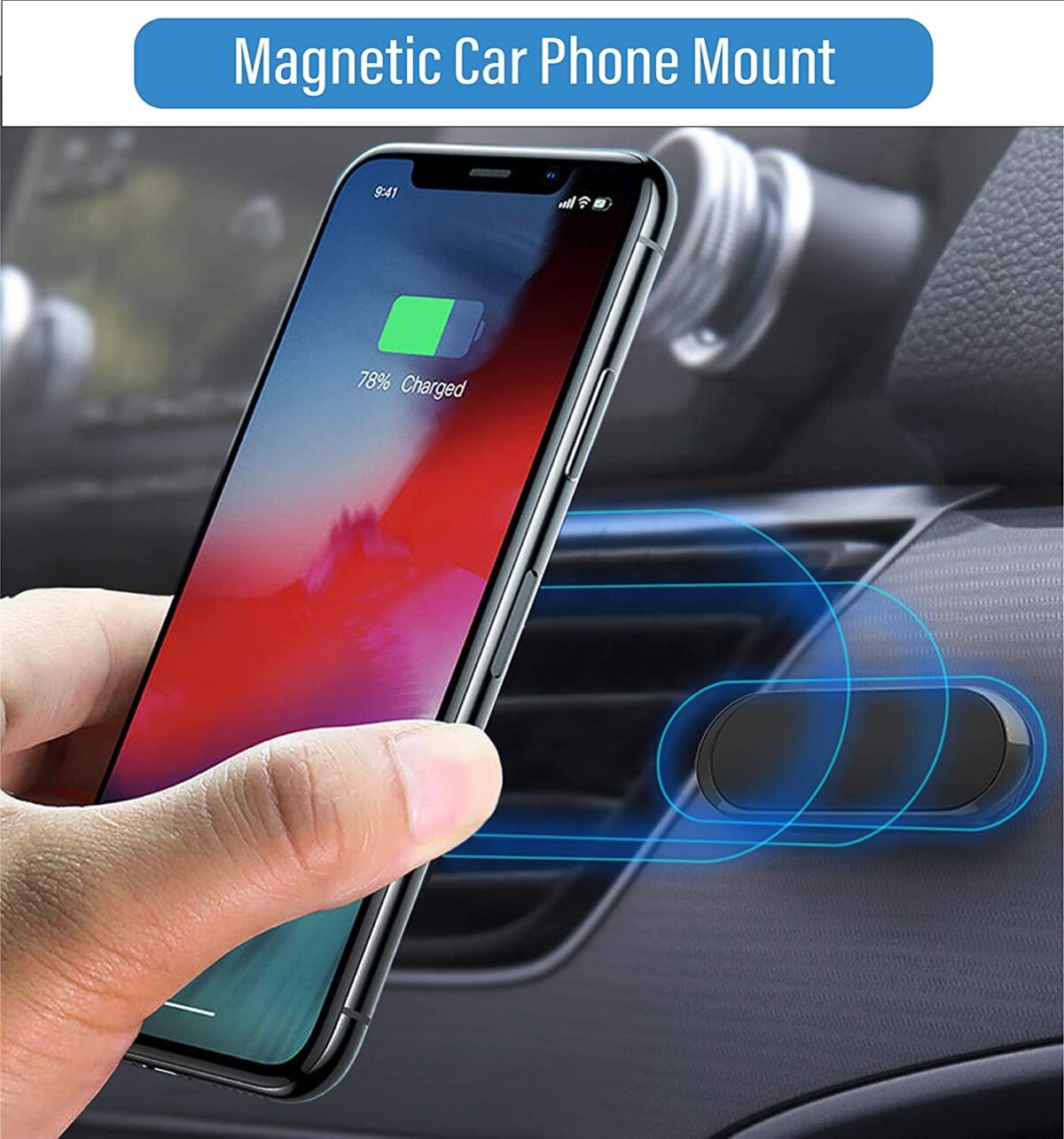 Universal Magnetic Flex Car Phone Holder,with Super Strong Magnet 360° Rotation Universal Dashboard Car Mount Cell Phone Cradle,Portable Mini Metal Car Phone Holder