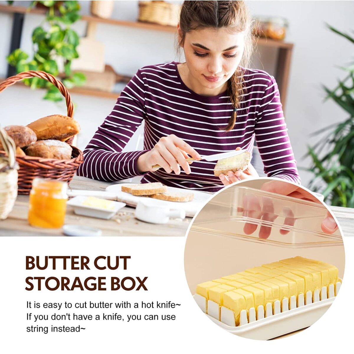 Butter Dish Keeper with Sealed Plastic Lid and Cutter Slicer for Easy Cutting and Storage, BPA Free Butter Box Cheese Keeper for Refrigerate, Butter Cutter Container Box