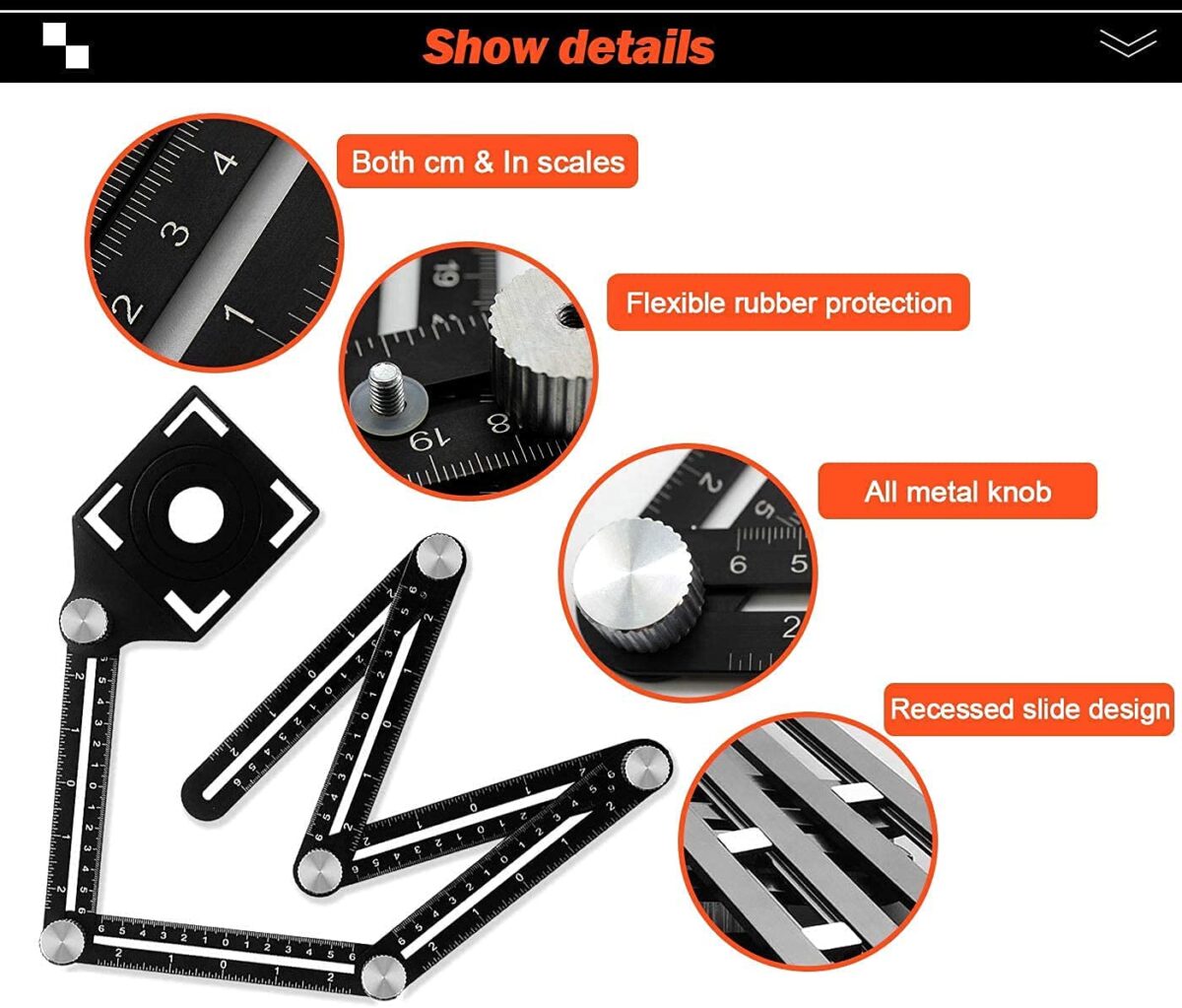 Six-Sided Aluminum Alloy Angle Measuring Tool/Universal Opening Locator/Universal Angularizer Ruler/Multi Function Template Tool