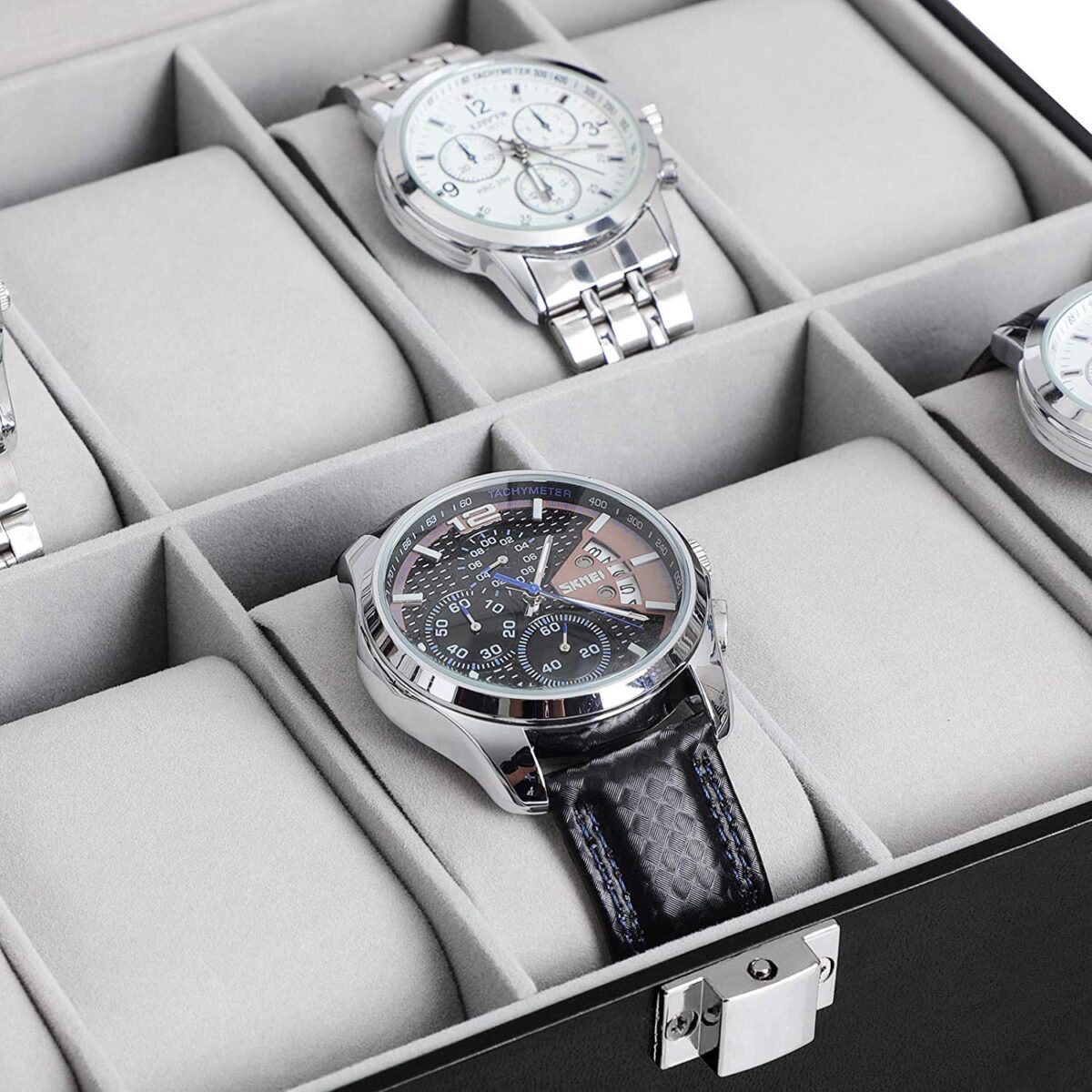 PU Leather 10 Slots Wrist Watch Display Box Storage Holder Organizer Watch Case Jewelry Dispay Watch Box (Black, 20 x 25 x 8 cm)