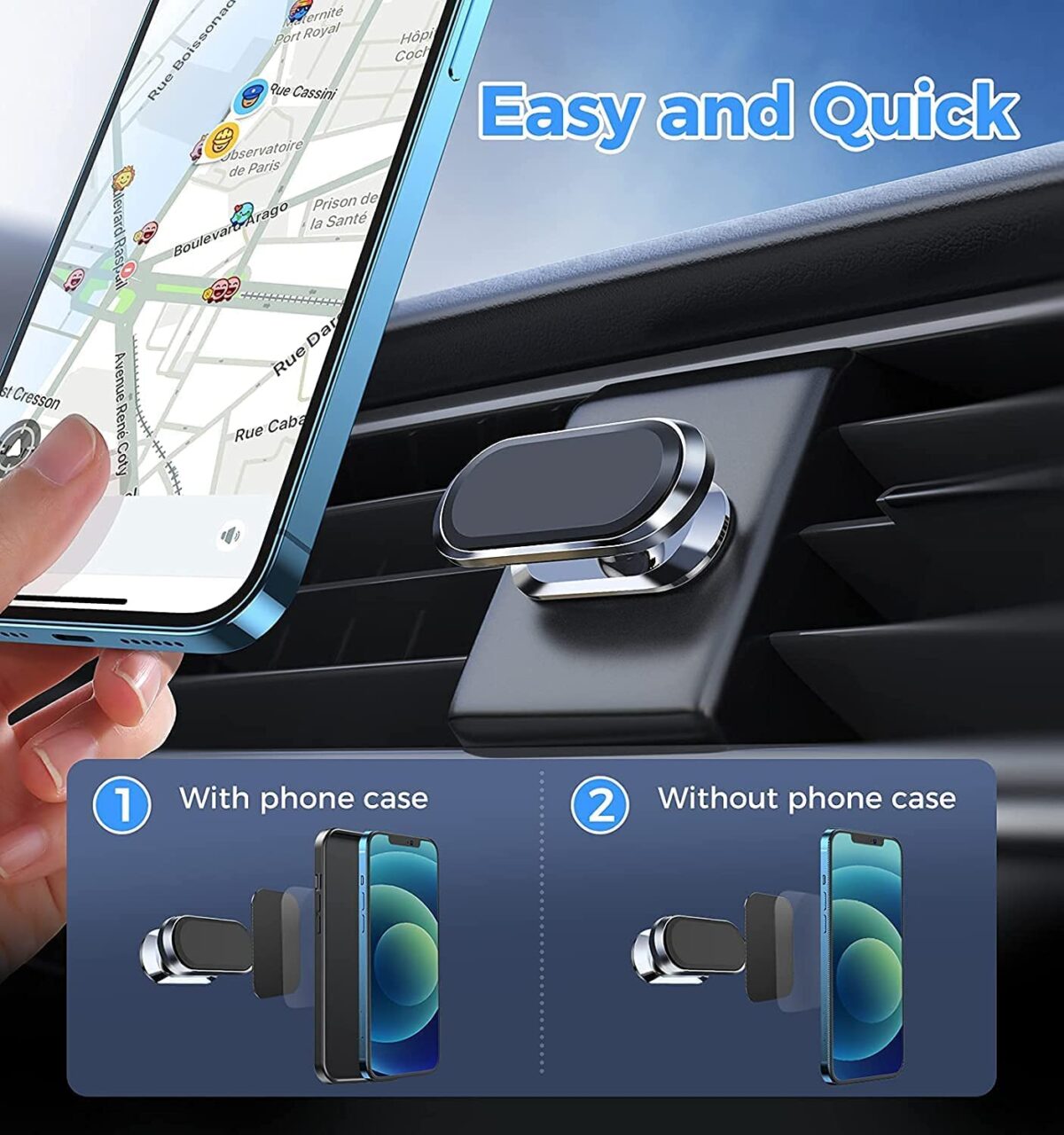 Universal Magnetic Flex Car Phone Holder,with Super Strong Magnet 360° Rotation Universal Dashboard Car Mount Cell Phone Cradle,Portable Mini Metal Car Phone Holder