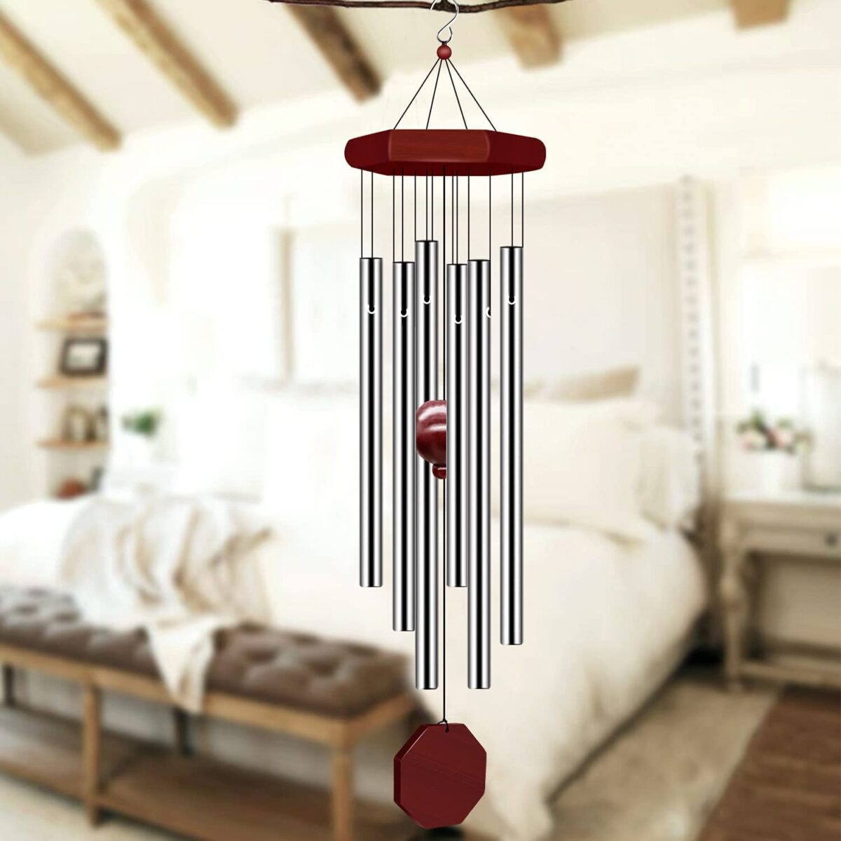 Wind Chimes For Outside, Wind Chimes Outdoor Deep Tone With 6 Metal Tubes And Hook, Memorial Wind Chimes Home Outdoor Decor For Garden, Patio, Yard, Silver