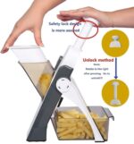 Stainless Steel Adjustable Slicer with Spring Slicer Safety Holder Ideal Mandoline for Multipurpose Vegetable Cutter Grater Ideal for Potato, Onion, Carrots