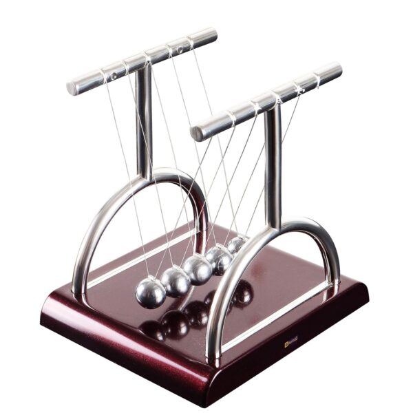 Newton Cradle Pendulum Metal Perpetual Motion Toy & Swing Balance Collision Ball Decoration Figurine With Polished Plastic Base & Nylon Strings For Office Classic Desk Toy