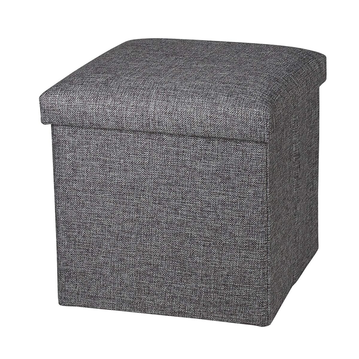Living Room Cube Shape Sitting Stool with Storage Box 30 X 30 X 30 cm Foldable Storage Bins Multipurpose Clothes, Books, and Toys Organizer with Cushion Seat Lid (30*30*30, Grey)