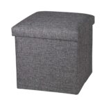 Living Room Cube Shape Sitting Stool with Storage Box 30 X 30 X 30 cm Foldable Storage Bins Multipurpose Clothes, Books, and Toys Organizer with Cushion Seat Lid (30*30*30, Grey)