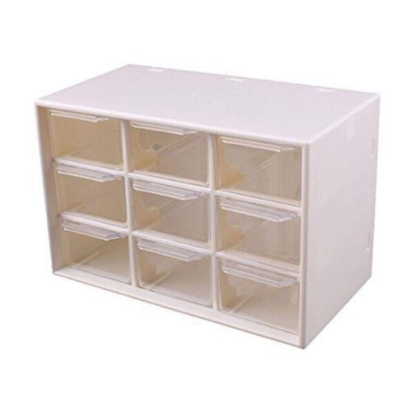 9 Grid Mini Plastic Acrylic Multipurpose Drawer Storage Box for Multi Layer Jewelry Sundries Organizer Desktop Office Supplies Cabinet | 4.72 x 7.08 x 3.93 inches | White
