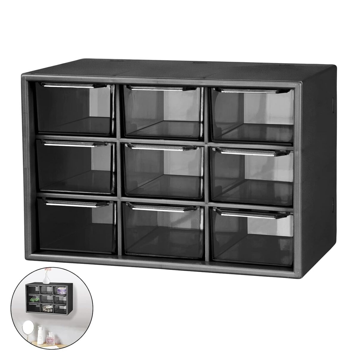 9 Grid Mini Plastic Acrylic Multipurpose Drawer Storage Box for Multi-Layer Jewelry Sundries Organizer Desktop Office Supplies Cabinet- Black