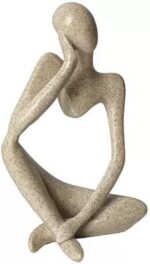 Human Statue Bookshelf Decor Premium Ceramic Thinker Sandstone Resin Thinker Style Abstract Sculpture Statue Figure Craft Art for Bookcase Shelf Counter Left Coffee Table Desktop Decor