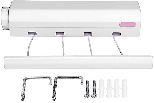 Hidden Wall Mount Cloth Drying Stand Plastic Rope Foldable Wall Mount Cloth Drying HangerAutomatic Retractable Clothesline Automatic Telescopic Drying Rack for Balconies Kitchens, Washing Room
