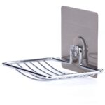 Soap Dish Holder Self Adhesive Wall Mounted Soap Sponge Holder Stainless Steel Storage Saver Rack for Home Kitchen Bathroom Shower Soap Stand Soap Tray Soap Basket (Self Adhesive Soap Dish)