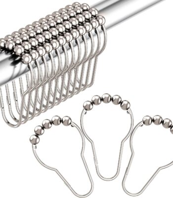 12 Pcs Shower Curtain Hooks Rings, Shower Curtain Rings, Stainless Steel Shower Rings for Curtain Bathroom Shower Rods, Polished Nickel