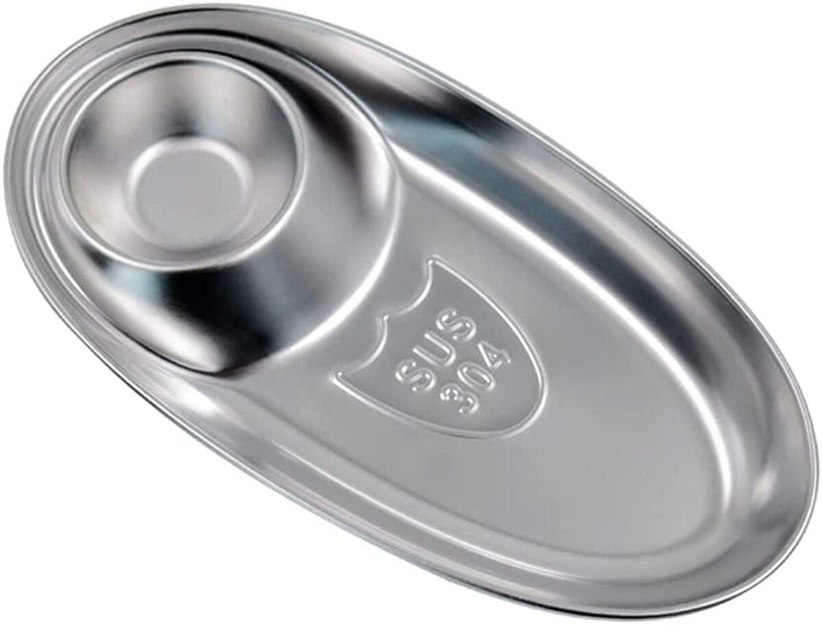 Stainless Steel Snack Plate, Condiment Divided Tray Sauce Dish for Dinner Snack and Salad, Tomato Sauce Set of 1