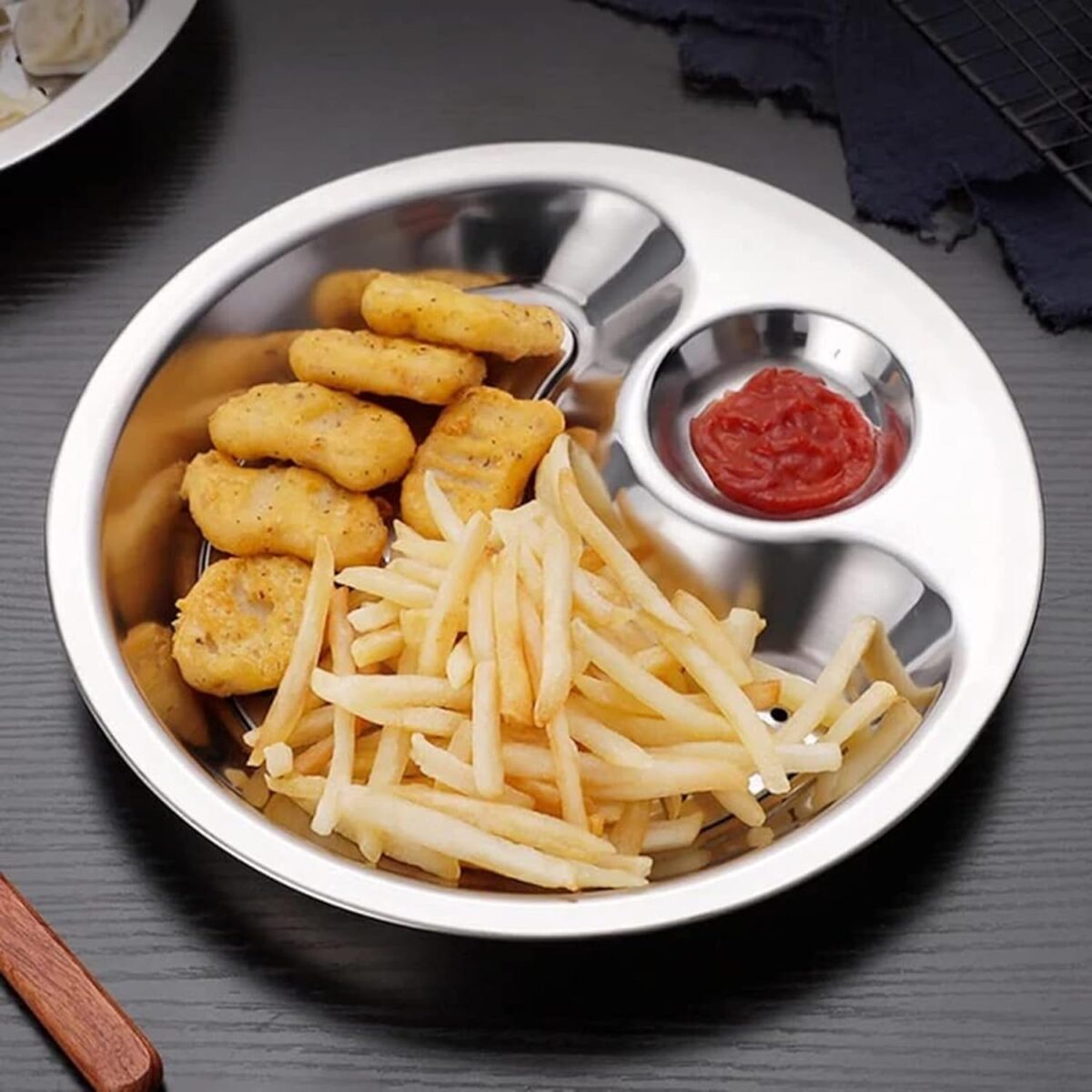 Stainless Steel Double Layer Dumpling Plate with Sauce Tray Chip Fruit Dish Drainer Set with Dipping Saucer Dish with Sauce Tray for Dinner Kitchen Tool & Accessories