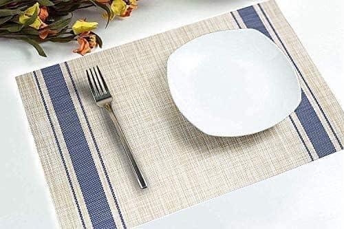 Heat-Resistant Placemats Stain Resistant Anti-Skid Washable PVC Table Mats Woven Vinyl Placemats 45x30 cm - Blue Line