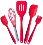 Silicone Kitchen Utensil Set Kitchenware 5PCS Silicone Kitchen Utensils Set Spatulas Brush Cooking Tools, Easy to Use & Clean, Red