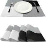 Dining Table PVC Placemat Set - Protect Table from Heat Stain Scratch and Anti-Skid-Style Black White Square