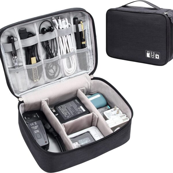 Electronics Accessories Organizer Bag, Universal Carry Travel Gadget Bag for Cables, Plug and More, Perfect Size Fits for Pad Phone Charger Hard Disk - Black
