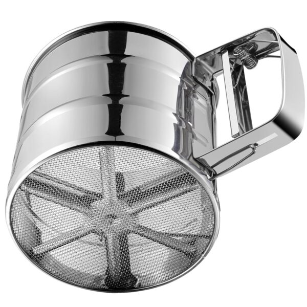 Flour Sifter, Stainless Steel Sifter for Baking, Double Layer Fine Mesh Baking Sifter, One Hand Press Crank Sifter for Powdered Sugar Shaker Duster, Flour Sieve Sifter for Baking Cakes