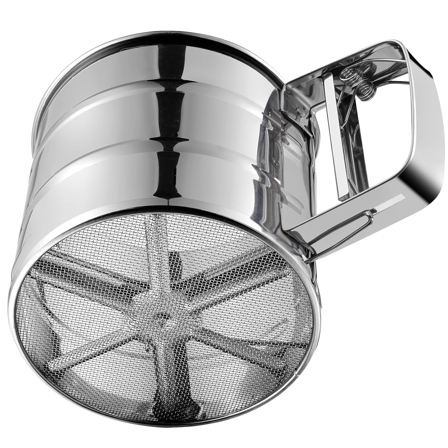 Flour Sifter, Stainless Steel Sifter for Baking, Double Layer Fine Mesh Baking Sifter, One Hand Press Crank Sifter for Powdered Sugar Shaker Duster, Flour Sieve Sifter for Baking Cakes