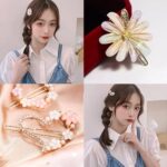 Latest Korean Fancy Bling Pearl Hair Clips Lock Hair Clip Pin Mini Clutcher Hair Accessories Set For Women Girls Girlfriend Ladies Long Short Hair Elegant-4PCS (FLOWER)