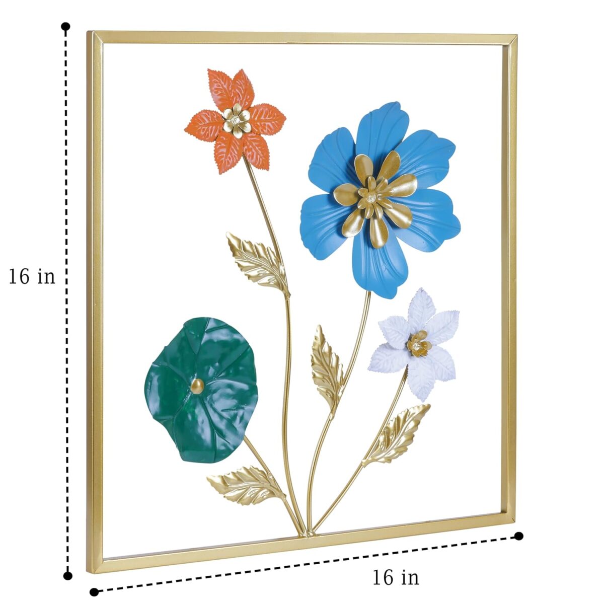 Gold Metal Wall Decor Flower Wall Hanging Decoration, Home Decor for Living Room Office Bedroom Hotel (16 X 16 Inch / 1 Pcs)