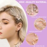 Latest Korean Fancy Bling Pearl Hair Clips Lock Hair Clip Pin Mini Clutcher Hair Accessories Set For Women Girls Girlfriend Ladies Long Short Hair Elegant-4PCS (FLOWER)