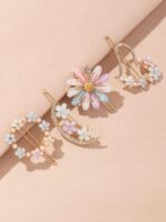 Latest Korean Fancy Bling Pearl Hair Clips Lock Hair Clip Pin Mini Clutcher Hair Accessories Set For Women Girls Girlfriend Ladies Long Short Hair Elegant-4PCS (FLOWER)